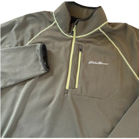 Eddie Bauer Men’s XL Fleece Lined Free Heat Green 1/4 Zip Shirt Thumb Holes - Picture 1 of 16